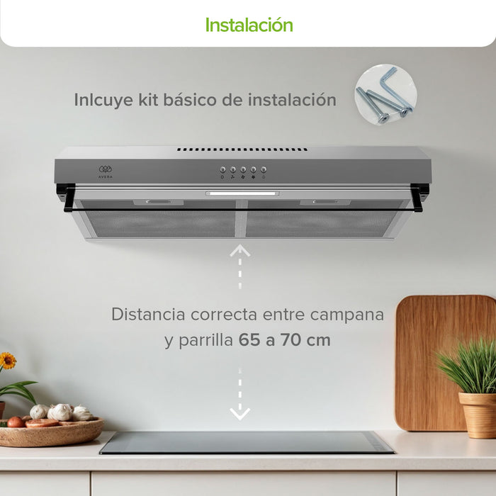 Combo Parrilla de gas 4 quemadores 58 cm + Campana de pared 60 cm