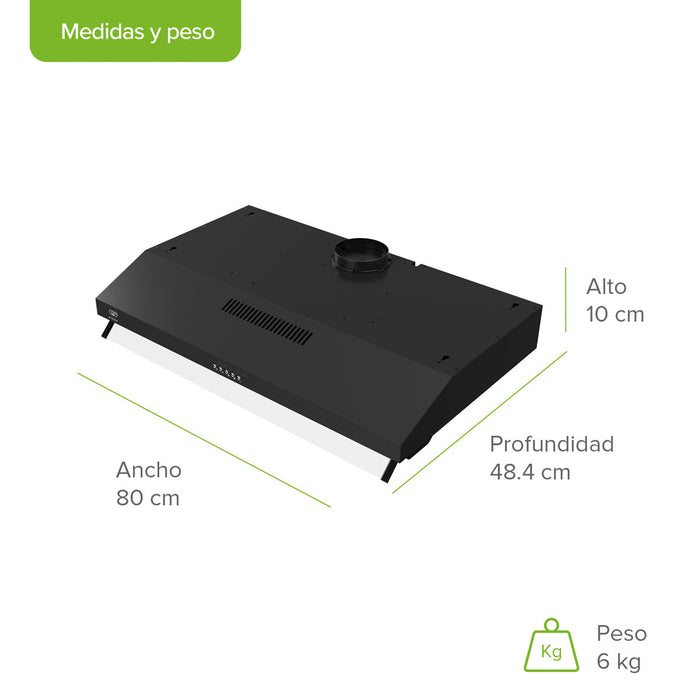 Campana de cocina de pared 80 cm acero inoxidable con bisel de vidrio - negro
