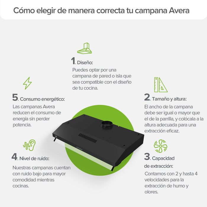 Campana de cocina de pared 80 cm acero inoxidable con bisel de vidrio - negro