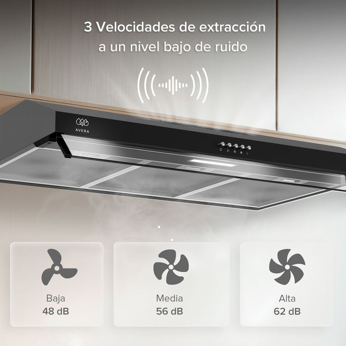 Campana de cocina de pared 80 cm acero inoxidable con bisel de vidrio - negro