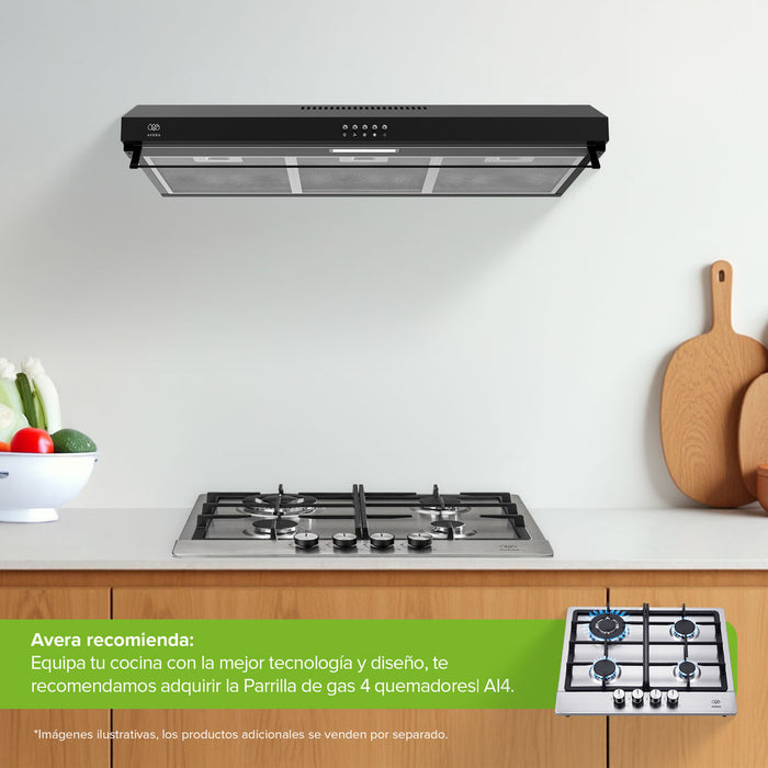 Campana de cocina de pared 80 cm acero inoxidable con bisel de vidrio - negro
