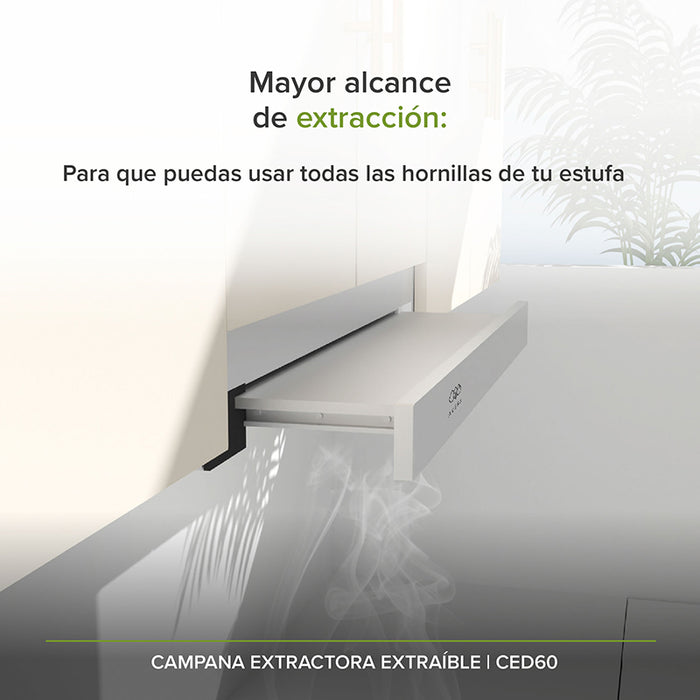 Campana extractora deslizable oculta en los gabinetes de la cocina para ahorrar espacio.