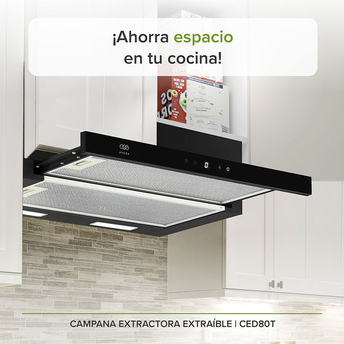 Campana de cocina deslizable empotrada en un gabinete de una cocina integral
