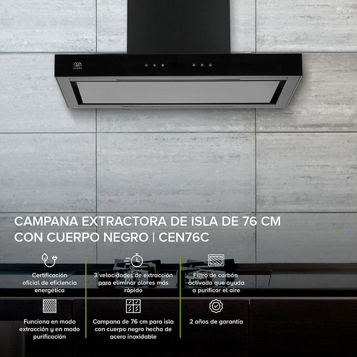 Tricombo Parrilla 5 quemadores 77 cm + Campana de isla 76 cm + Horno empotrable para gas LP 60 cm