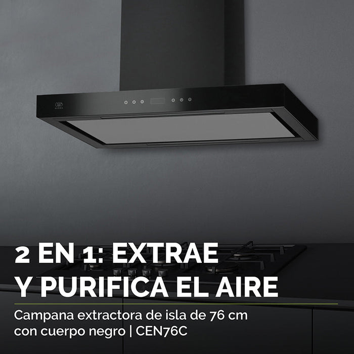 Tricombo Parrilla 5 quemadores 77 cm + Campana de isla 76 cm + Horno empotrable para gas LP 60 cm