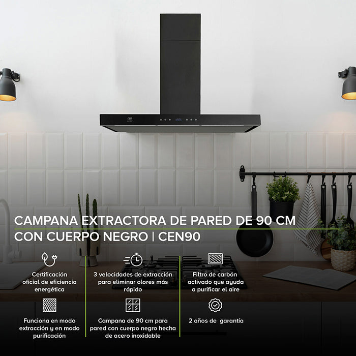 Campana de pared con cuerpo y base de acero inoxidable en color negro