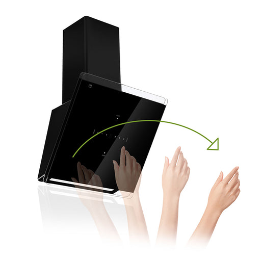 Mano de una persona simulando un movimiento de un lado a otro para activar los controles de la campana de cocina