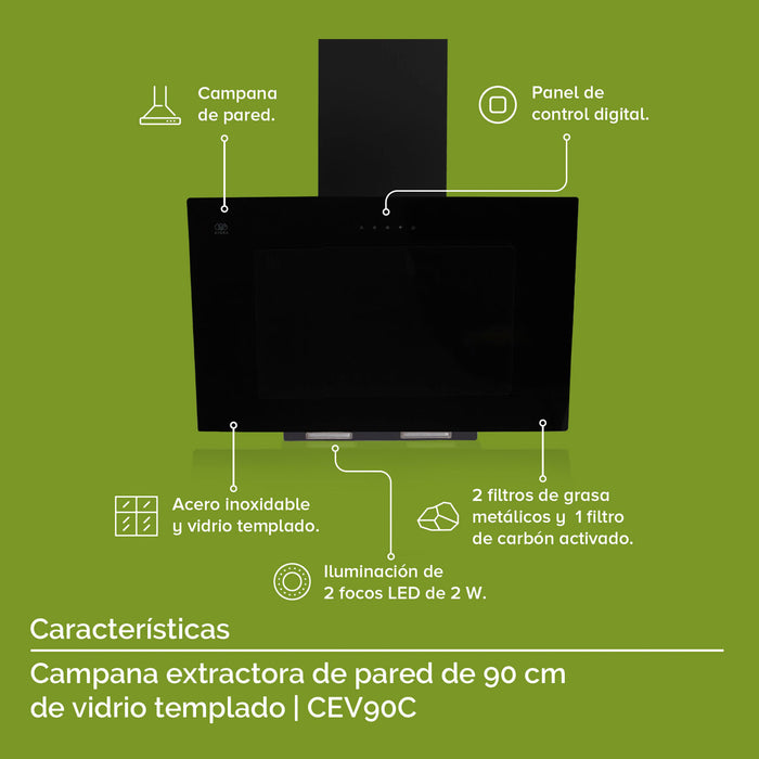 Tricombo Parrilla 5 quemadores 77 cm + Campana de de pared en vidrio templado 90 cm + Horno empotrable para gas LP 60 cm