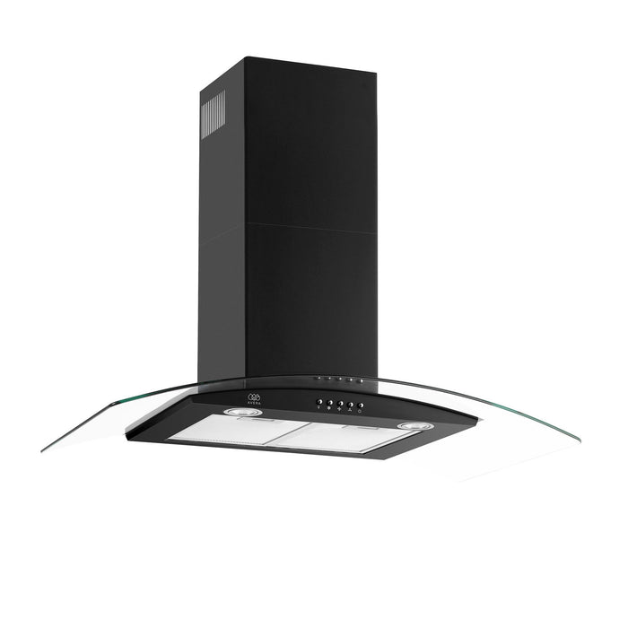 Campana de cocina de pared 90 cm en acero inoxidable y vidrio templado - negro