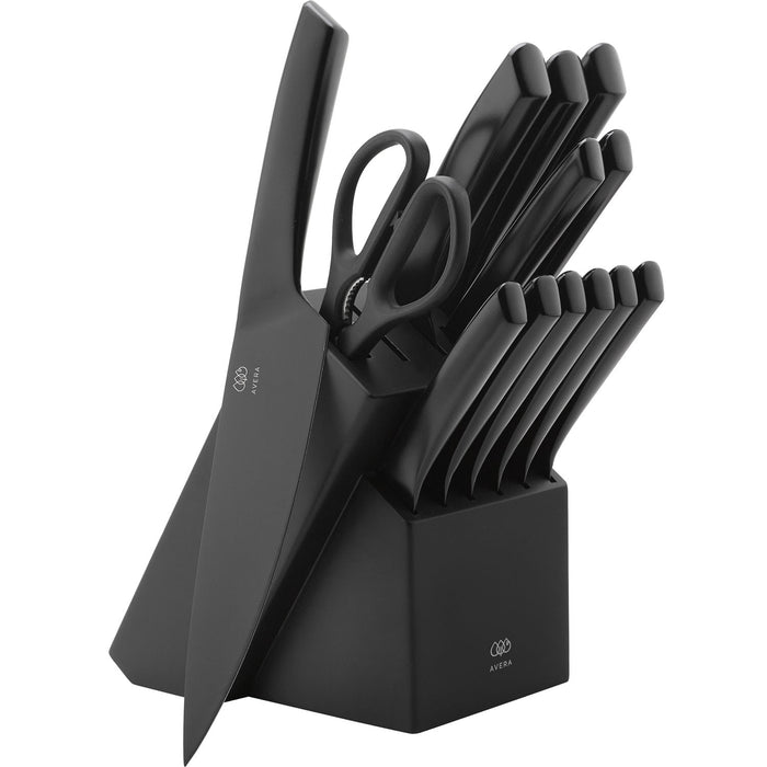 Juego de cuchillos de acero con tecnología BO Black y base con afilador - 13 piezas