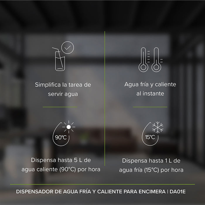 Funciones del dispensador de agua: dispensa hasta 5 litros de agua caliente por hora y 1 litro de agua fría por hora.