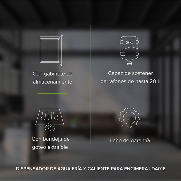 El dispensador de agua para encimera es capaz de sostener un garrafón de 20 llitros.