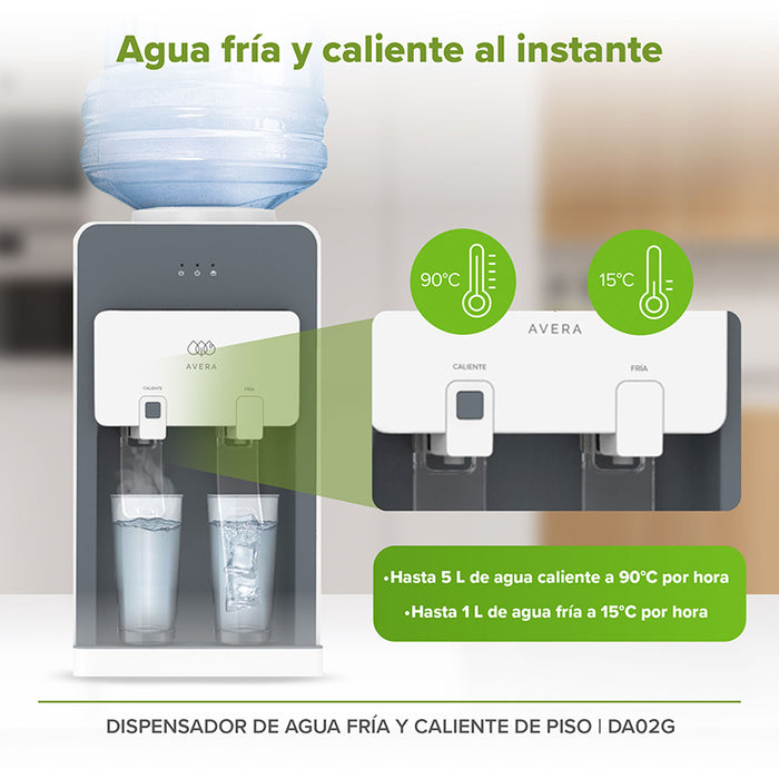 Dispensador de agua con función para agua caliente y agua fría.