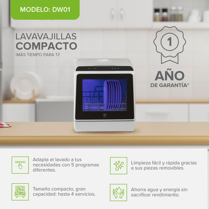 Lavavajillas portátil 5 L, 4 servicios, 5 programas de lavado