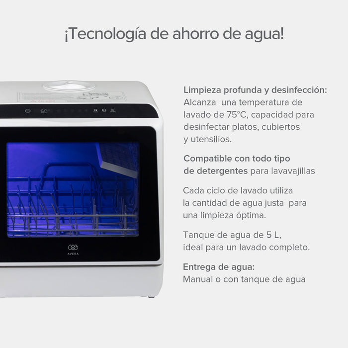 Lavavajillas portátil 5 L, 4 servicios, 5 programas de lavado