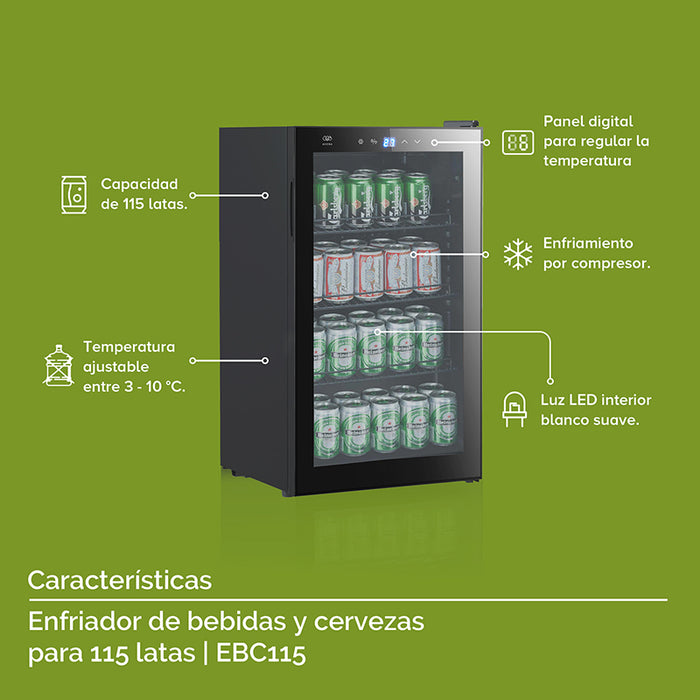 Características del enfriador de latas y botellas.