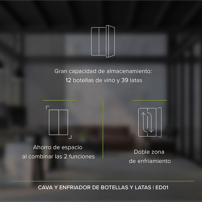 Cava de vinos y enfriador de bebidas 2 en 1 Capacidad 65L