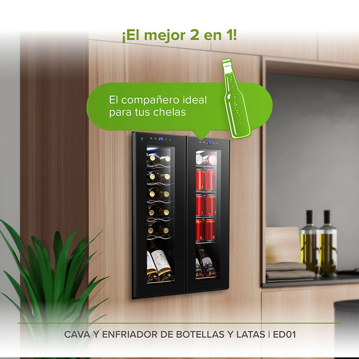 Enfriador y cava de vinos empotrados en mueble de cocina
