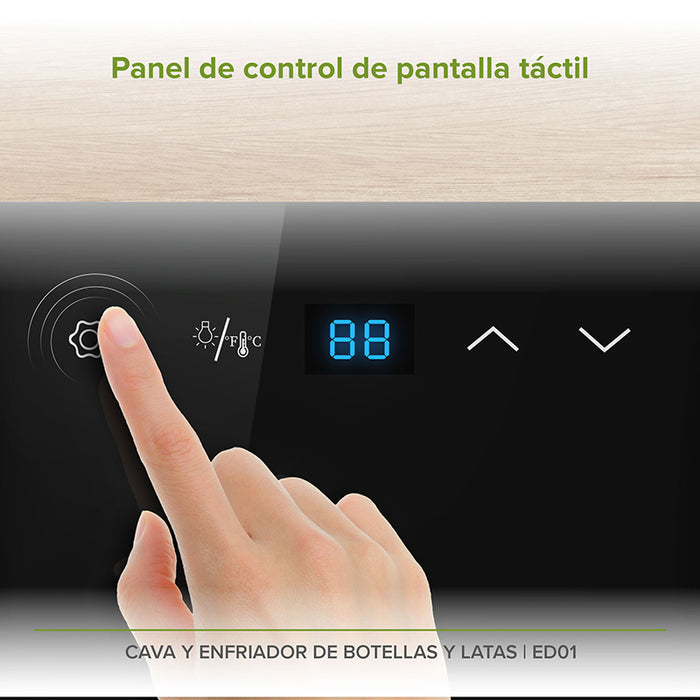 Panel de control táctil del enfriador de bebidas y cava de vinos.