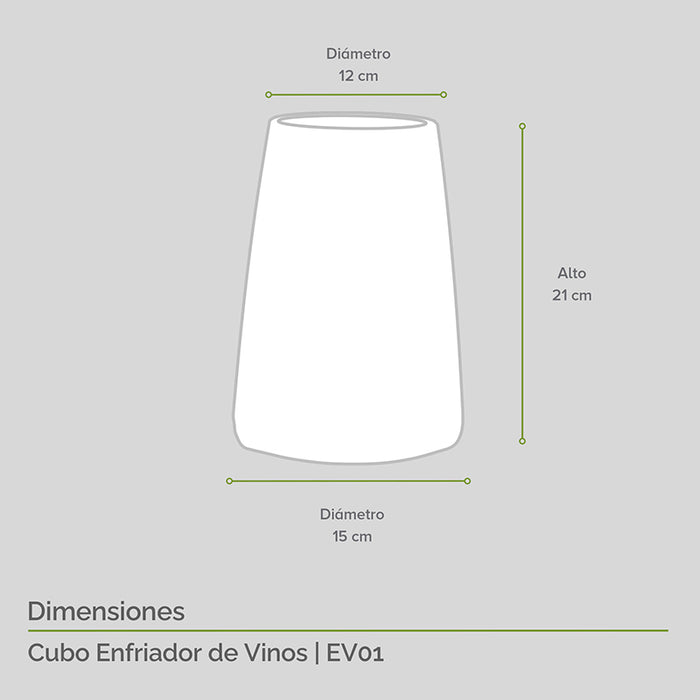 Medidas de enfriador de botellas - Alto: 21cm, Diámetro 15cm