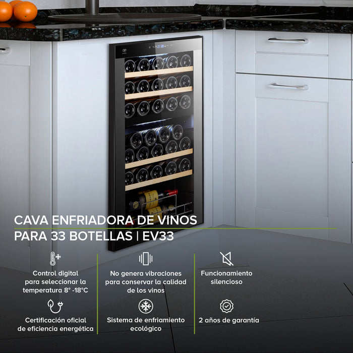 Cava de vinos 33 botellas con 2 zonas de temperatura Capacidad 88L
