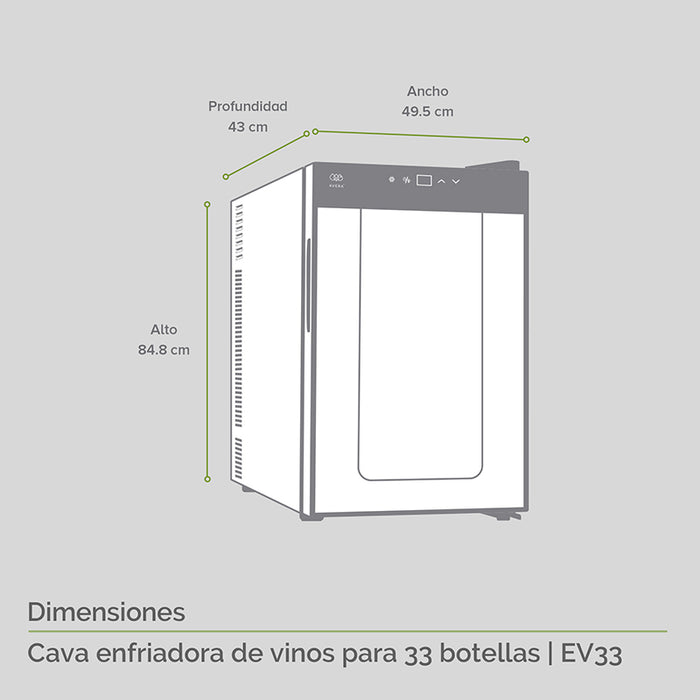 Dimensiones cava grande: altura 84.8cm, profundidad 43cm, ancho 49.5cm