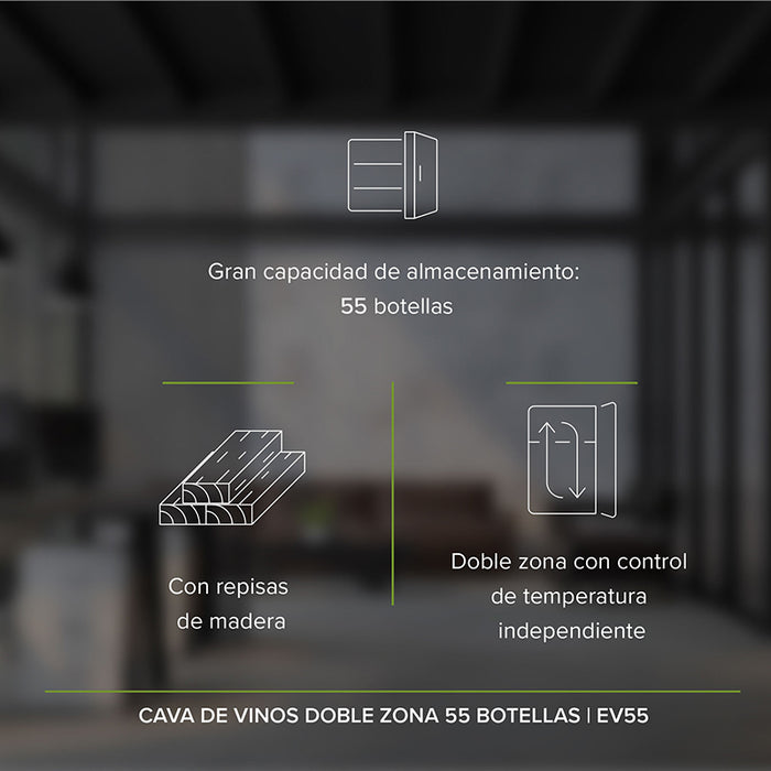 Cava de vinos 55 botellas con 2 zonas de temperatura Capacidad 150L