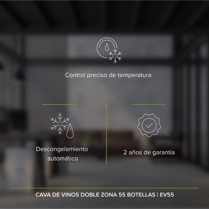 Cava de vinos 55 botellas con 2 zonas de temperatura Capacidad 150L