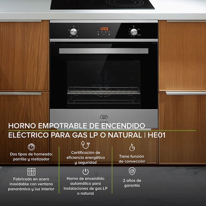 Horno empotrable de encendido eléctrico para gas natural