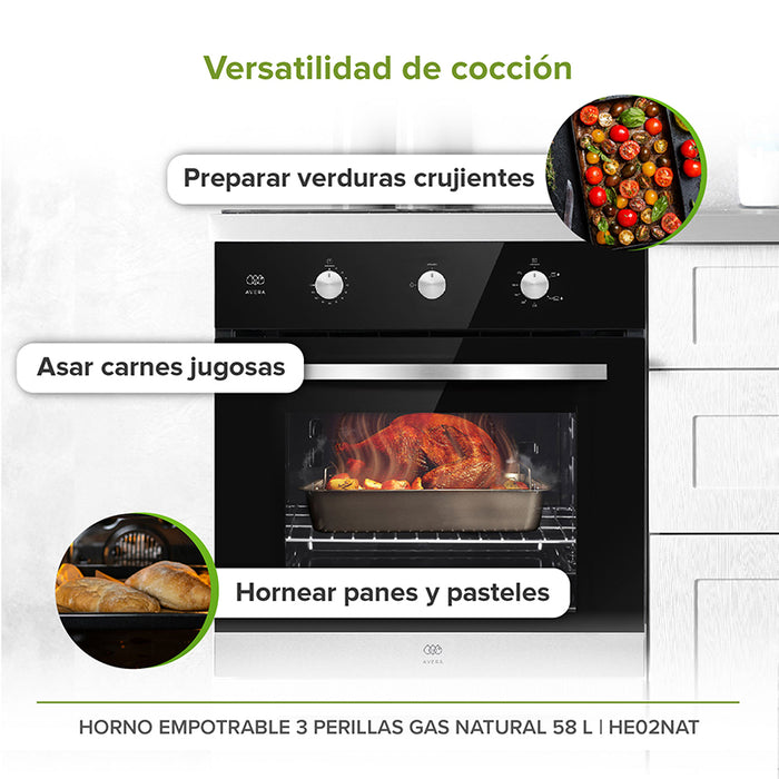 Horno empotrable para gas natural con un pavo en el interior