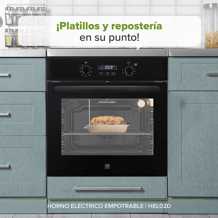 Horno eléctrico empotrable grande, colocado en cocina integral.