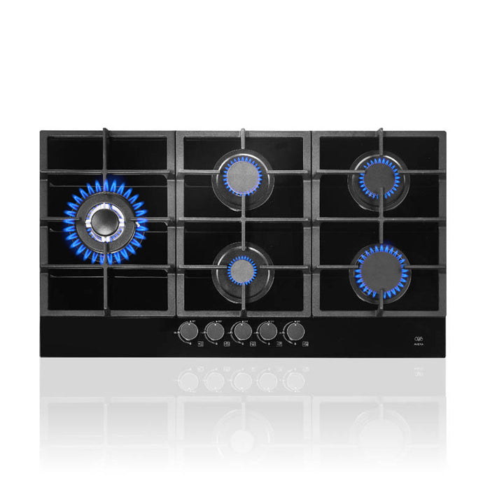Parrilla de gas 5 quemadores 90 cm en vidrio templado premium - negro