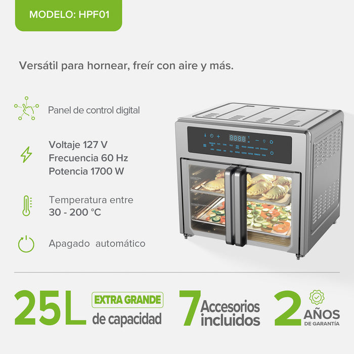 Horno eléctrico y freidora de aire de puertas francesas XL 25L
