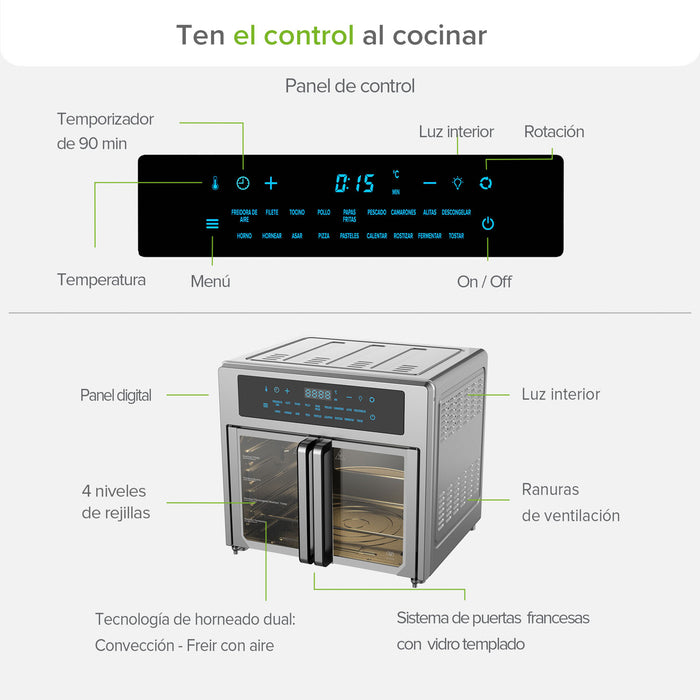 Horno eléctrico y freidora de aire de puertas francesas XL 25L