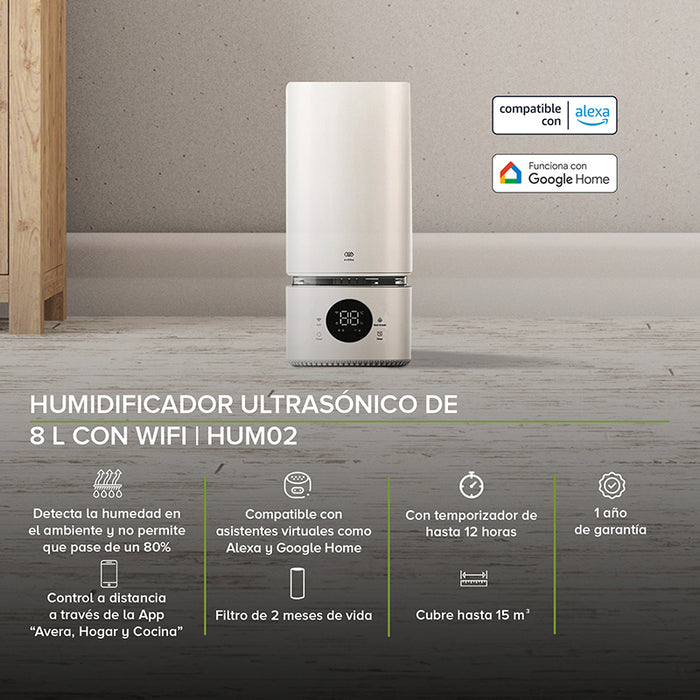 Humidificador ultrasónico de 8 L inteligente WiFi Cobertura 1.8m2