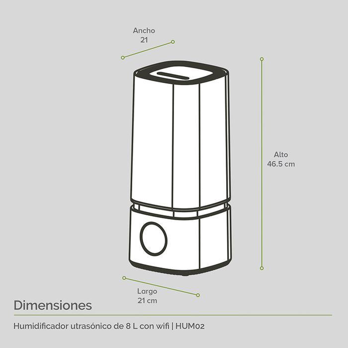 Humidificador ultrasónico de 8 L inteligente WiFi Cobertura 1.8m2