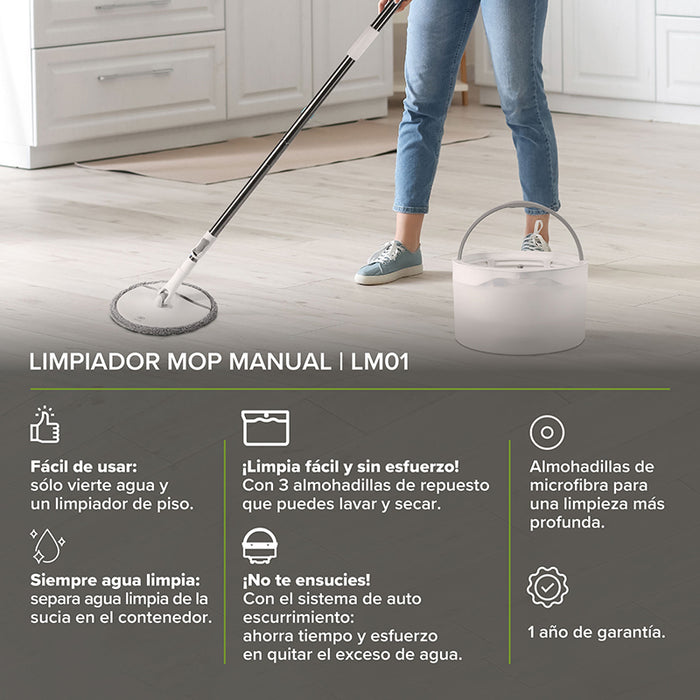 Trapeador mop de microfibra - Cubeta separa agua limpia y sucia