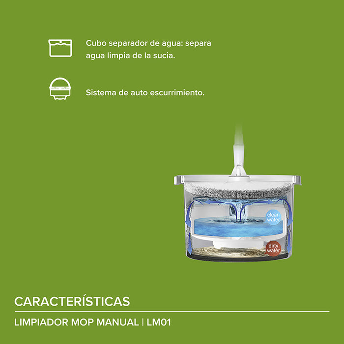 Trapeador mop de microfibra - Cubeta separa agua limpia y sucia