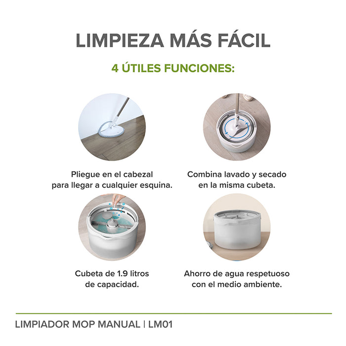 Trapeador mop de microfibra - Cubeta separa agua limpia y sucia