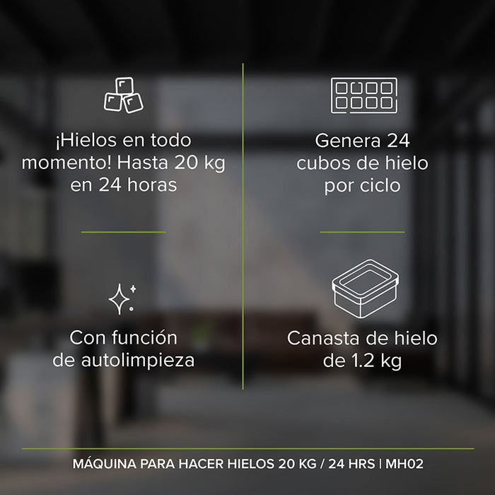 Máquina de hielo 3.2 L con temporizador - hasta 20 kg al día