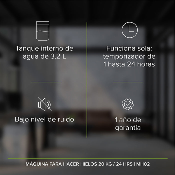 Máquina de hielo 3.2 L con temporizador - hasta 20 kg al día