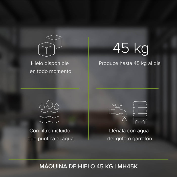 Máquina de hielo comercial con 2 tipos de llenado - hasta 45 kg al día