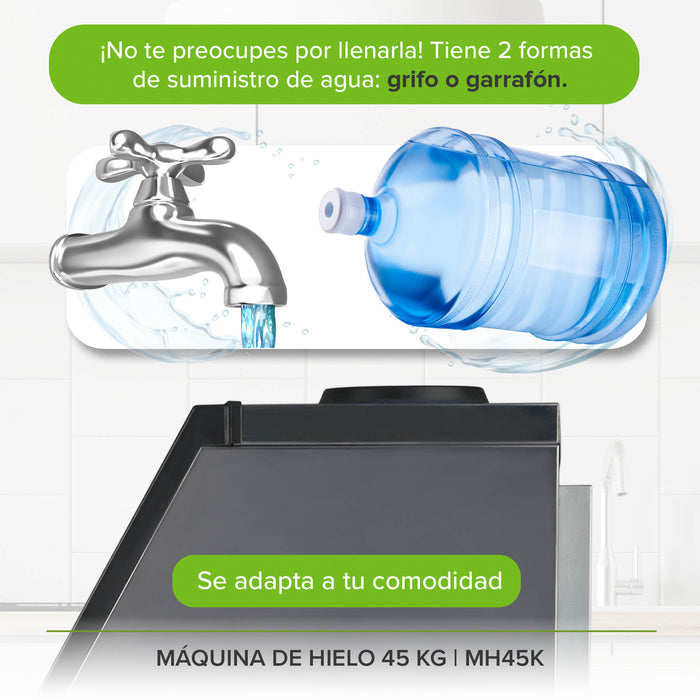 Máquina de hielo comercial con 2 tipos de llenado - hasta 45 kg al día