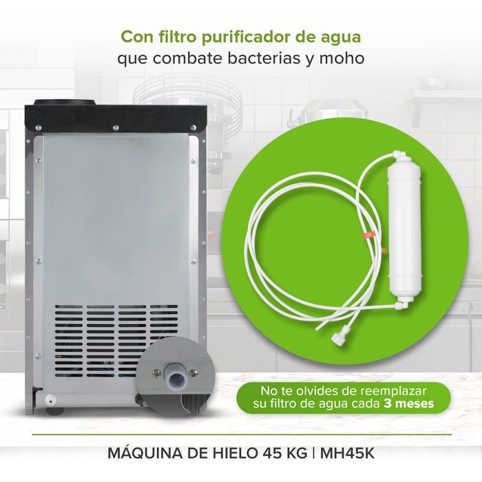 Máquina de hielo comercial con 2 tipos de llenado - hasta 45 kg al día