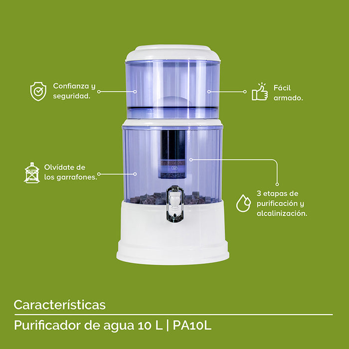 Características del purificador de agua Avera: de fácil armado, 3 etapas de purificación y alcalinización.