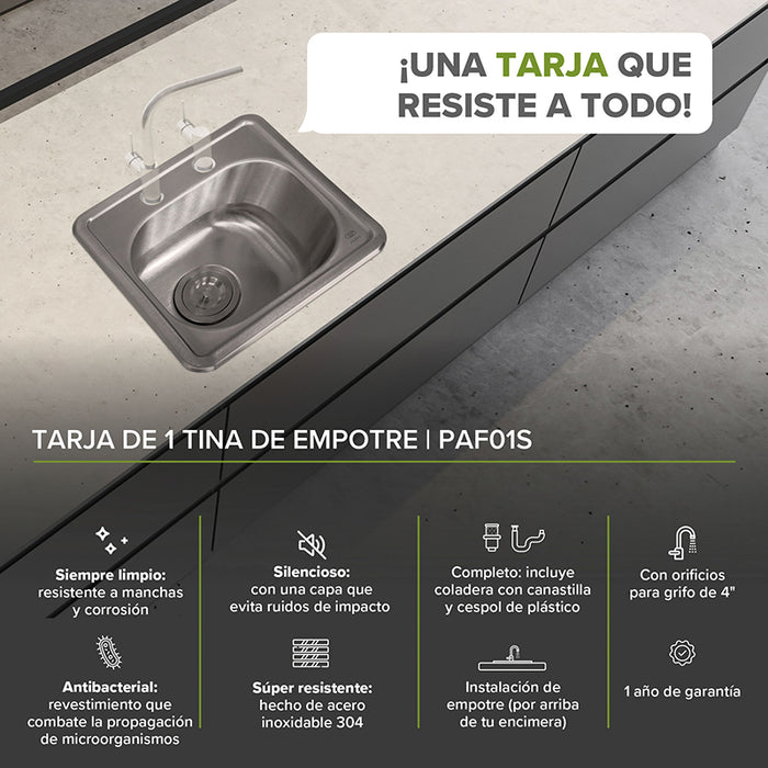 Tarja fregadero de acero inoxidable de empotre – 1 tina