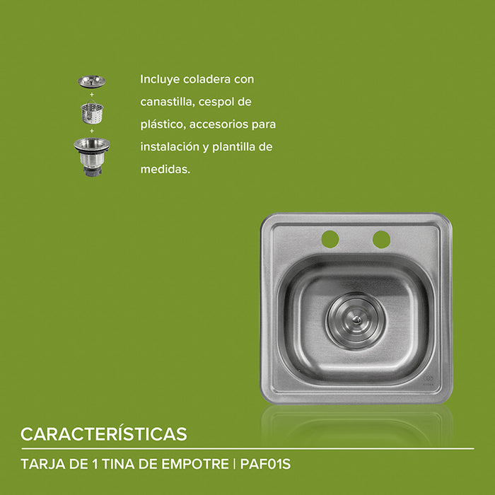 Tarja fregadero de acero inoxidable de empotre – 1 tina