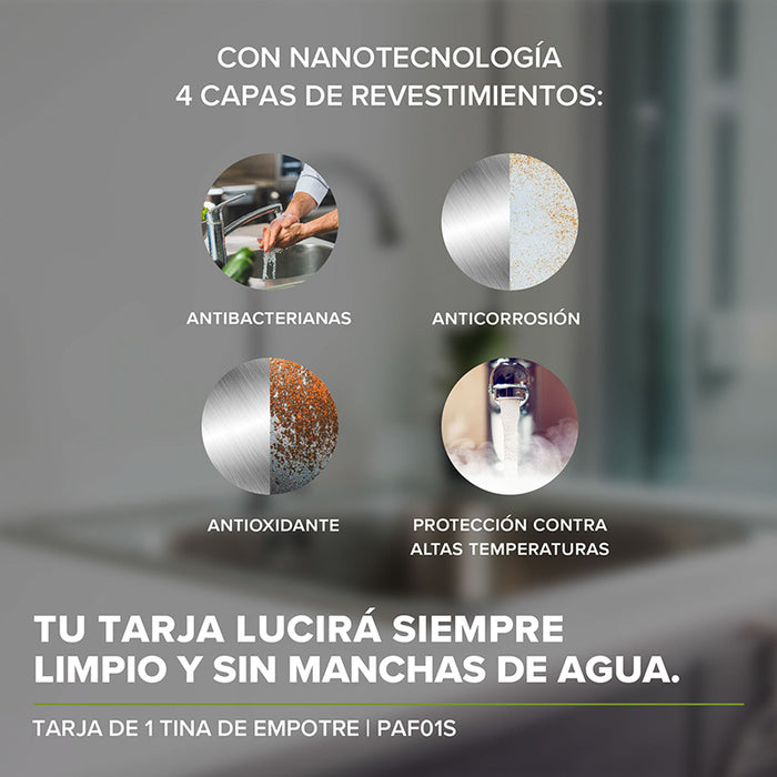 Tarja fregadero de acero inoxidable de empotre – 1 tina