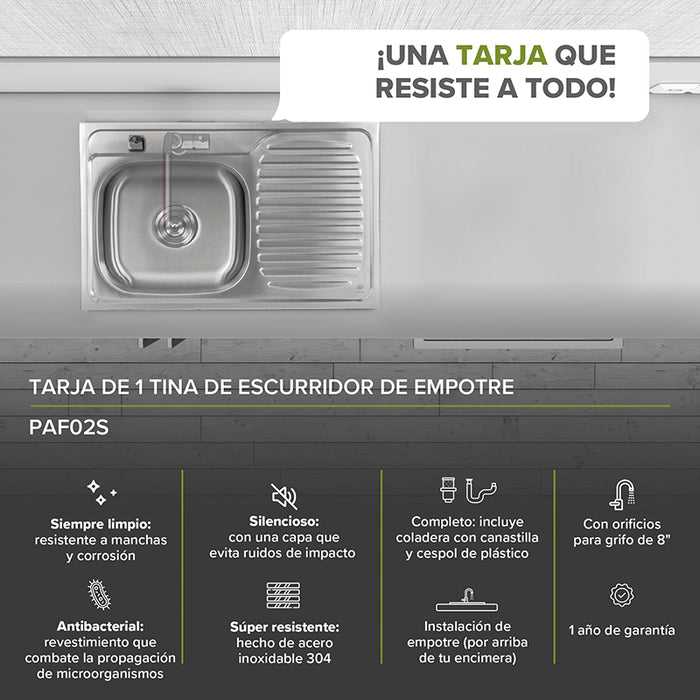 Tarja fregadero de acero inoxidable de empotre – 1 tina con escurridor