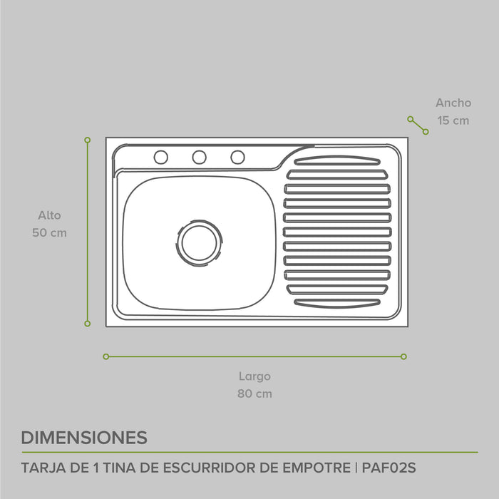 Tarja fregadero de acero inoxidable de empotre – 1 tina con escurridor